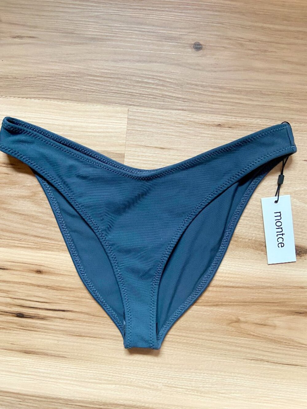 Montce Charcoal Gray Added Coverage Lulu Bikini Bottom Zig Zag Stitch Large NWT